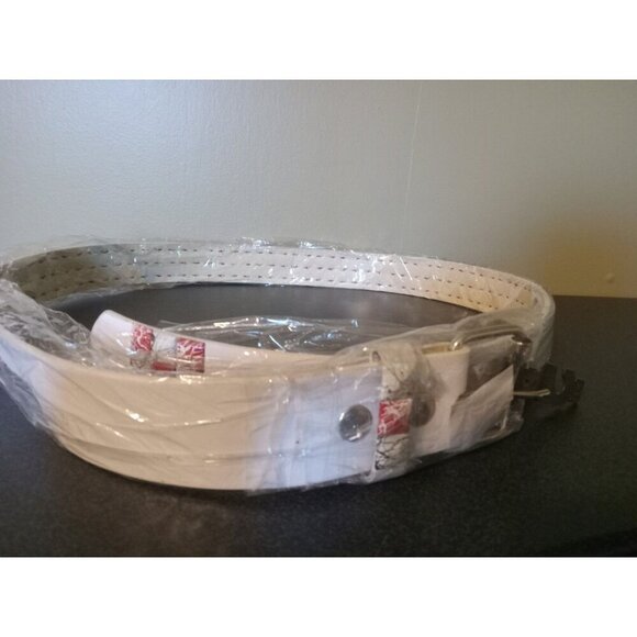 White Faux Leather Belt Red White Studs Black Marble Punk Y2K Adjustable Waist - Picture 2 of 2